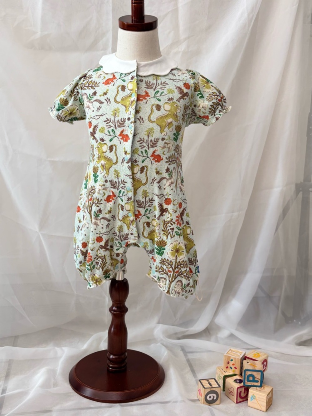 Baby Care Snap Romper with Green lions Print
